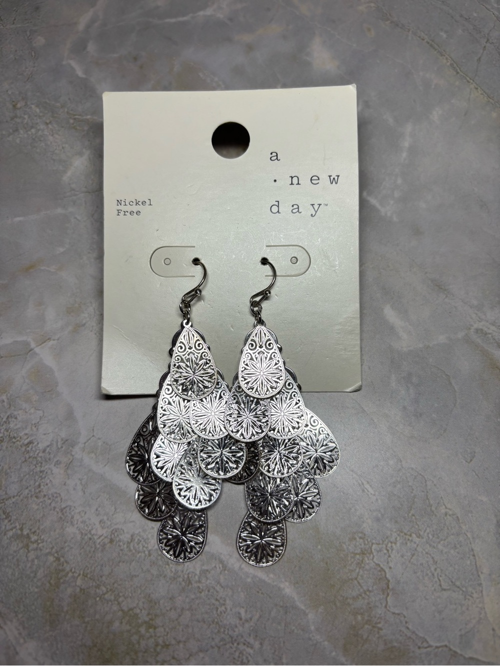 a new day Silver Tiered Filigree Teardrop Earrings